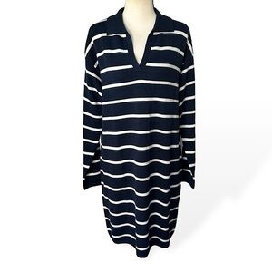 3/$20 💥 Nautica Long Sleeve Dress Collared‎ V-Neck Navy Blue & White Stripe